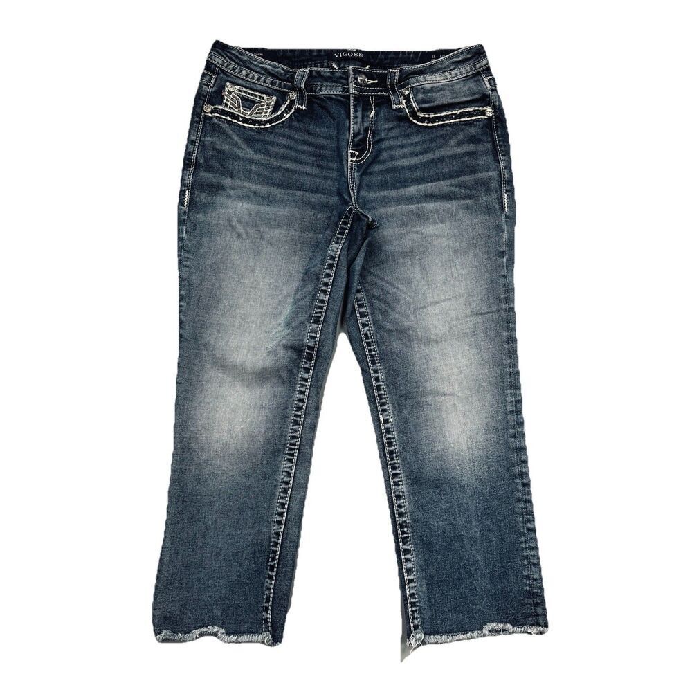 Vigoss Capri Jeans 8 (30x21) Blue Embellished Sequin Denim Stretch Womens Casual